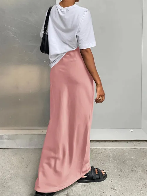 OOTN Elegant Satin Black Trumpet Skirts Fashion Street High Waist