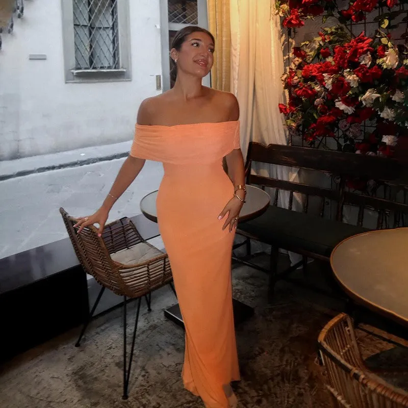 Orange Off Shoulder Maxi Dress