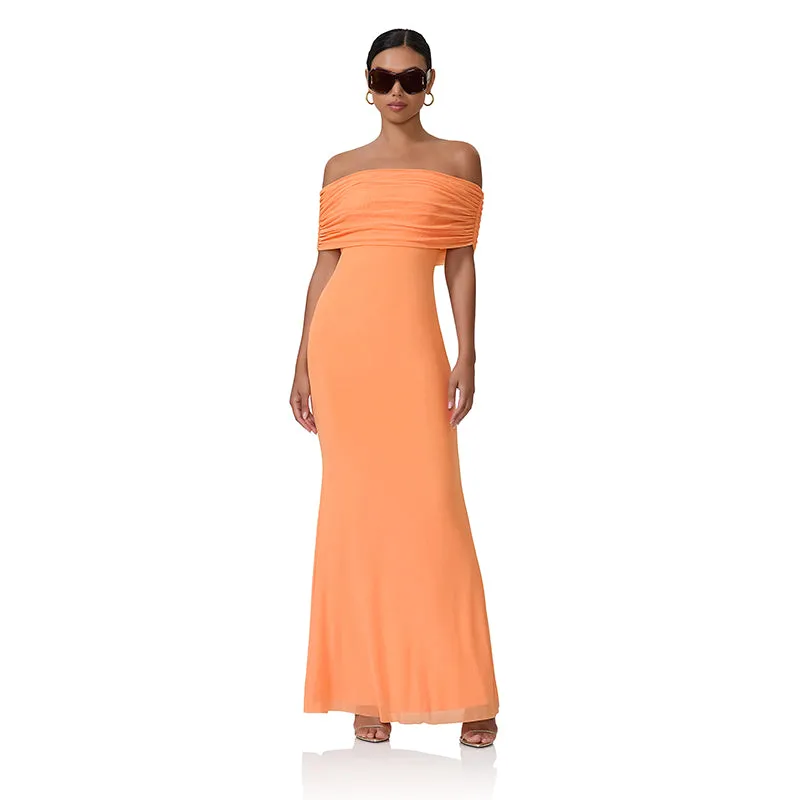 Orange Off Shoulder Maxi Dress