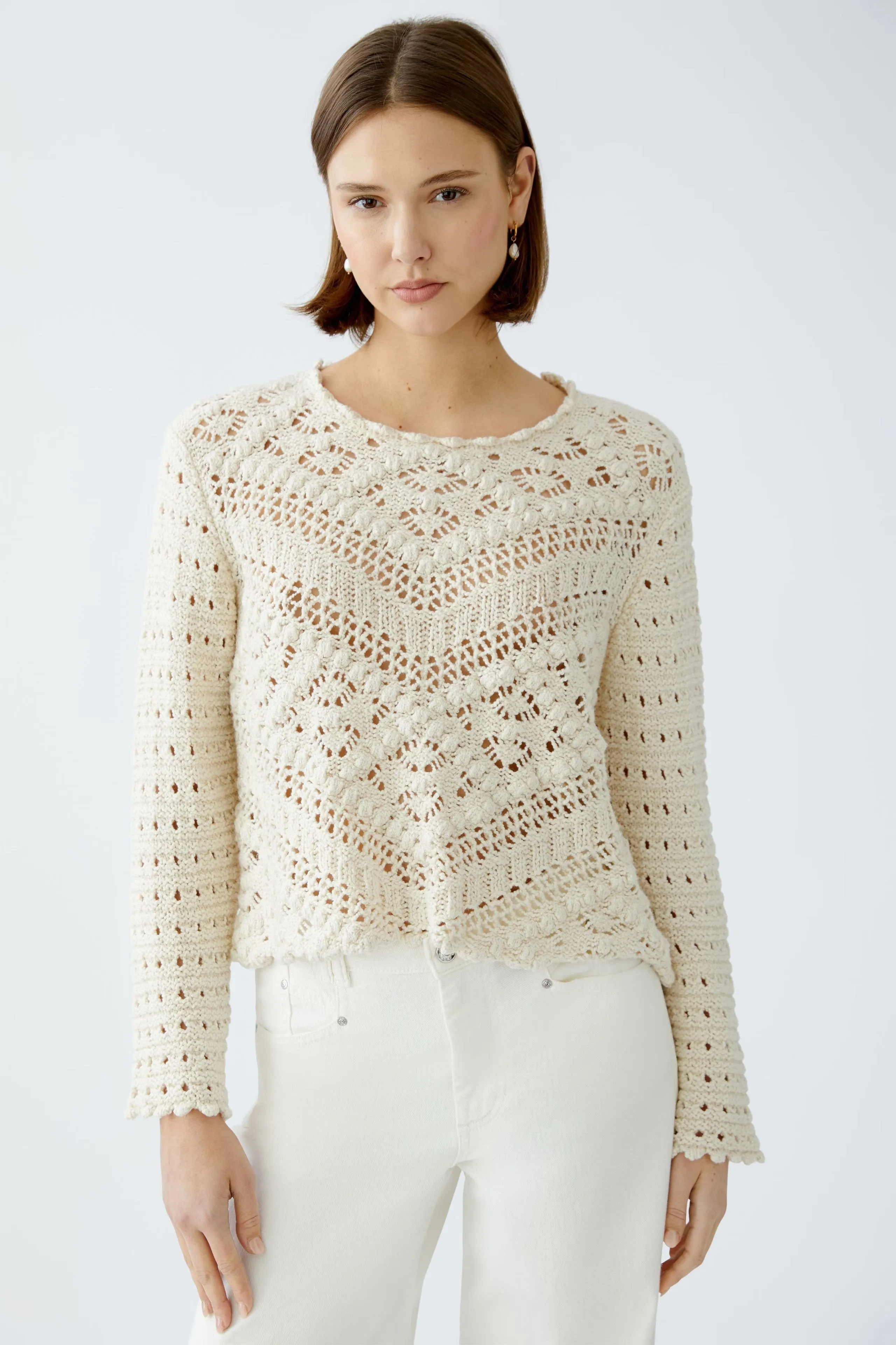 Oui Gardenia Cream Crochet Top