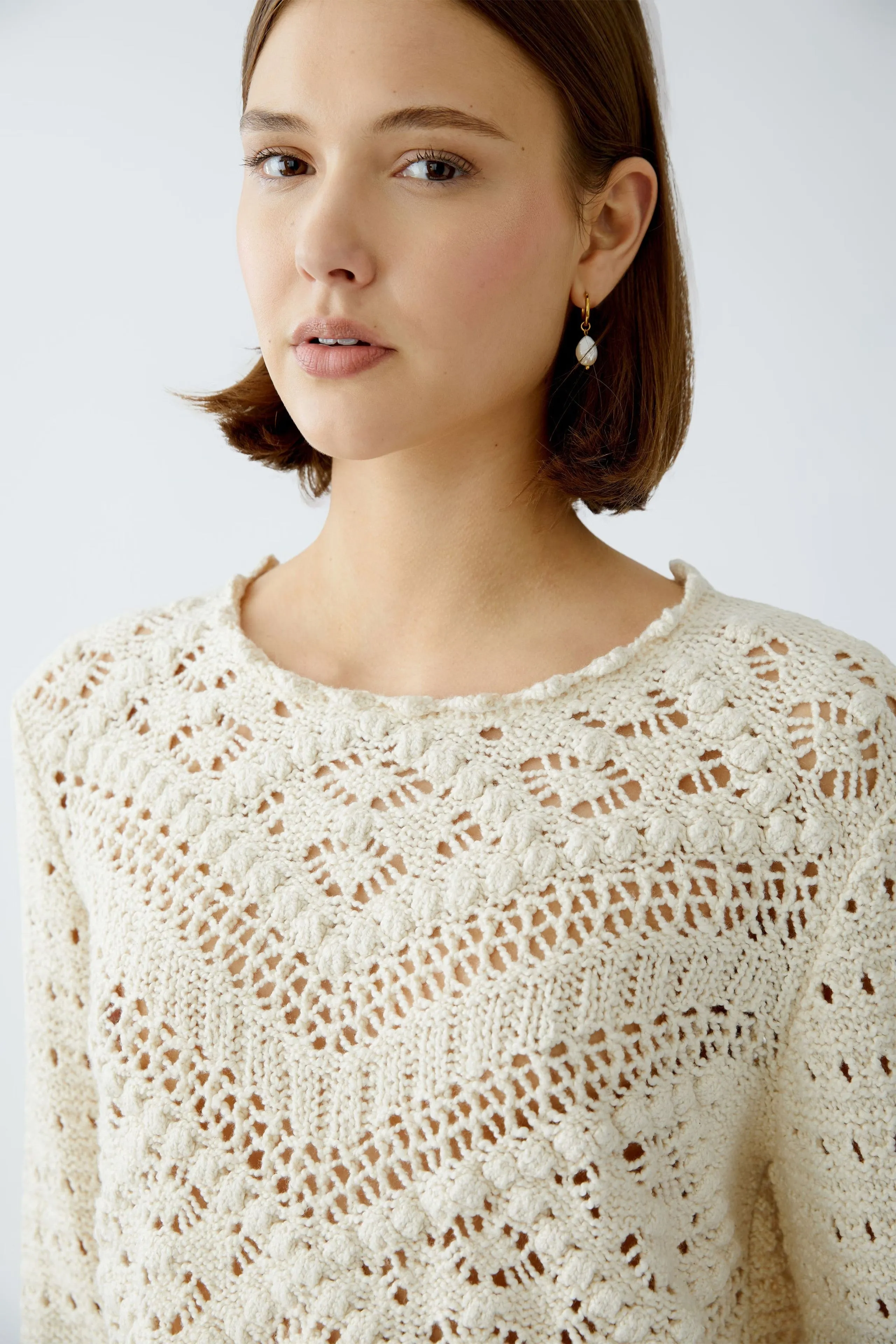 Oui Gardenia Cream Crochet Top