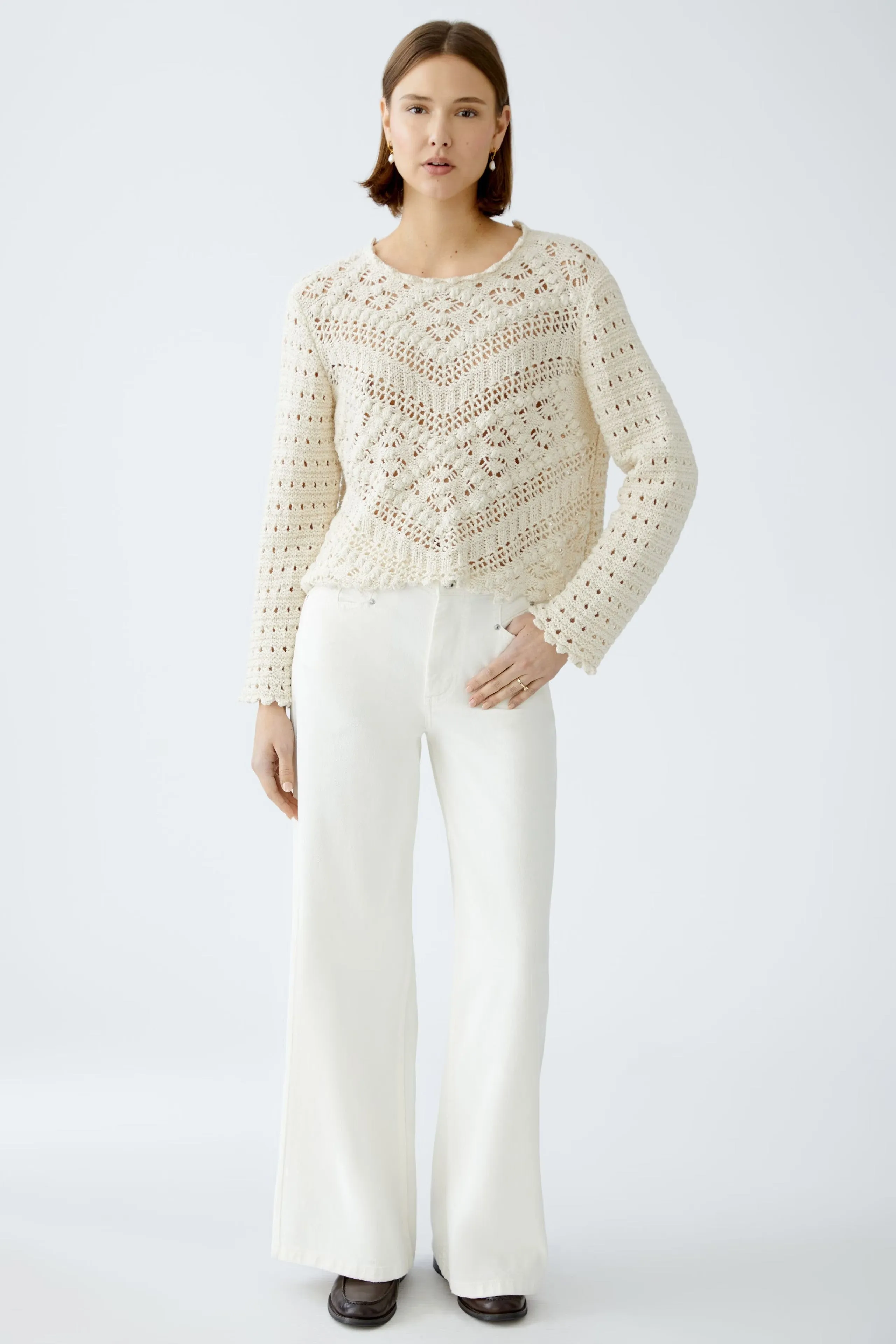 Oui Gardenia Cream Crochet Top
