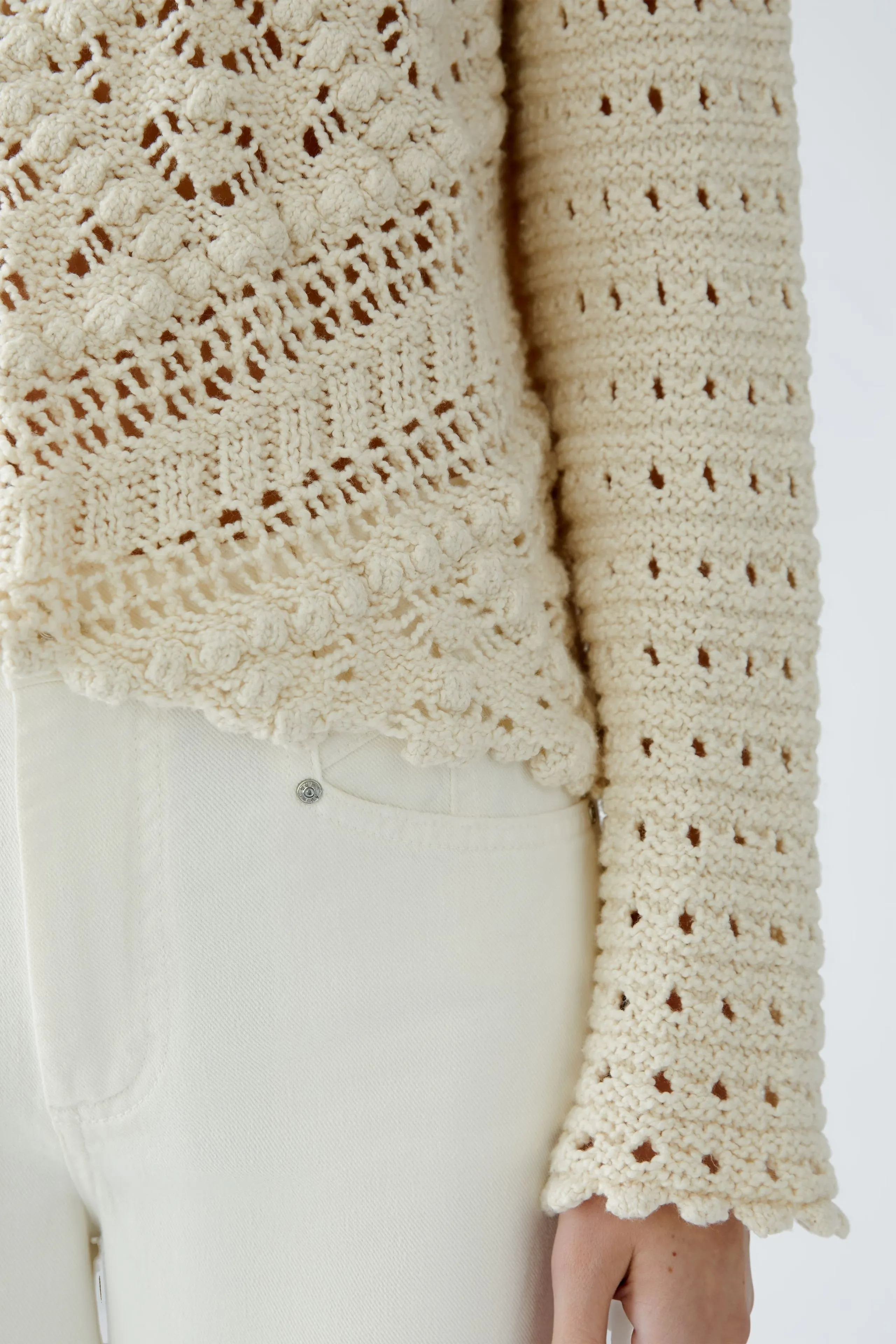 Oui Gardenia Cream Crochet Top