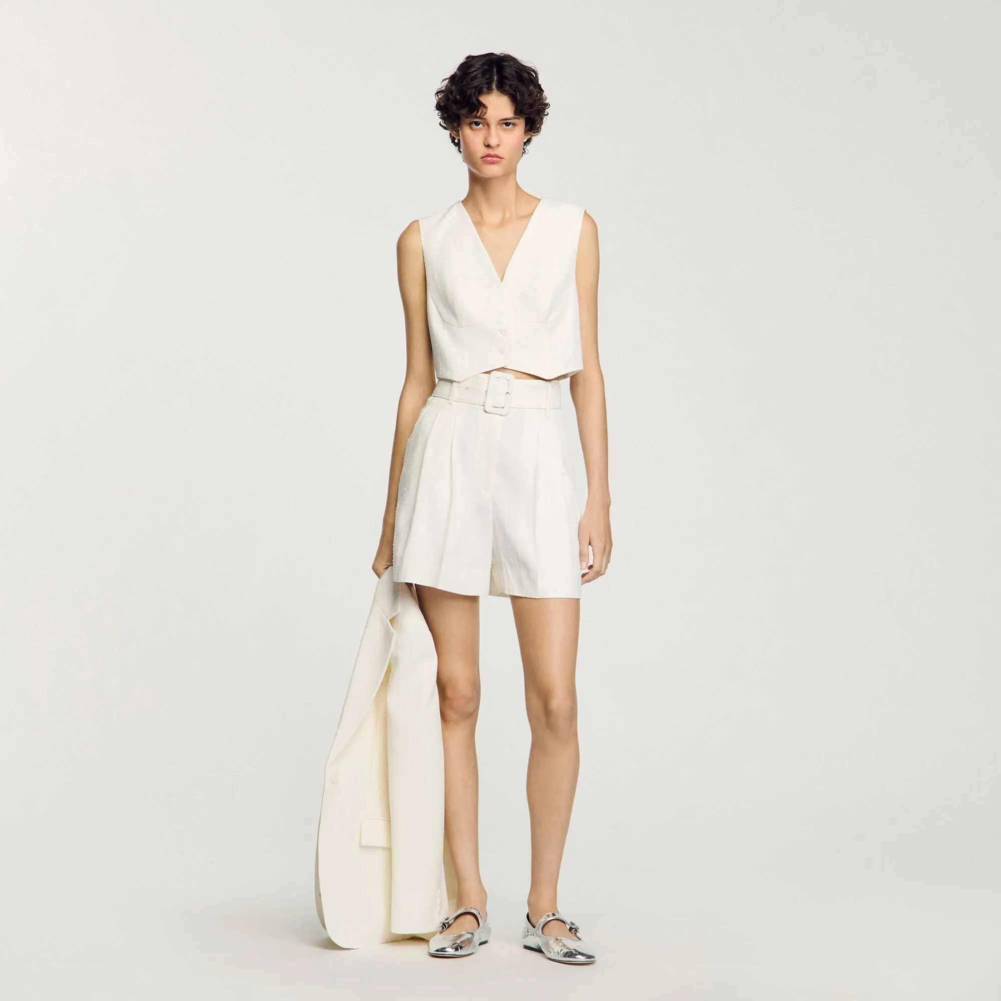 Palais Sequin High-Waisted Shorts Ecru
