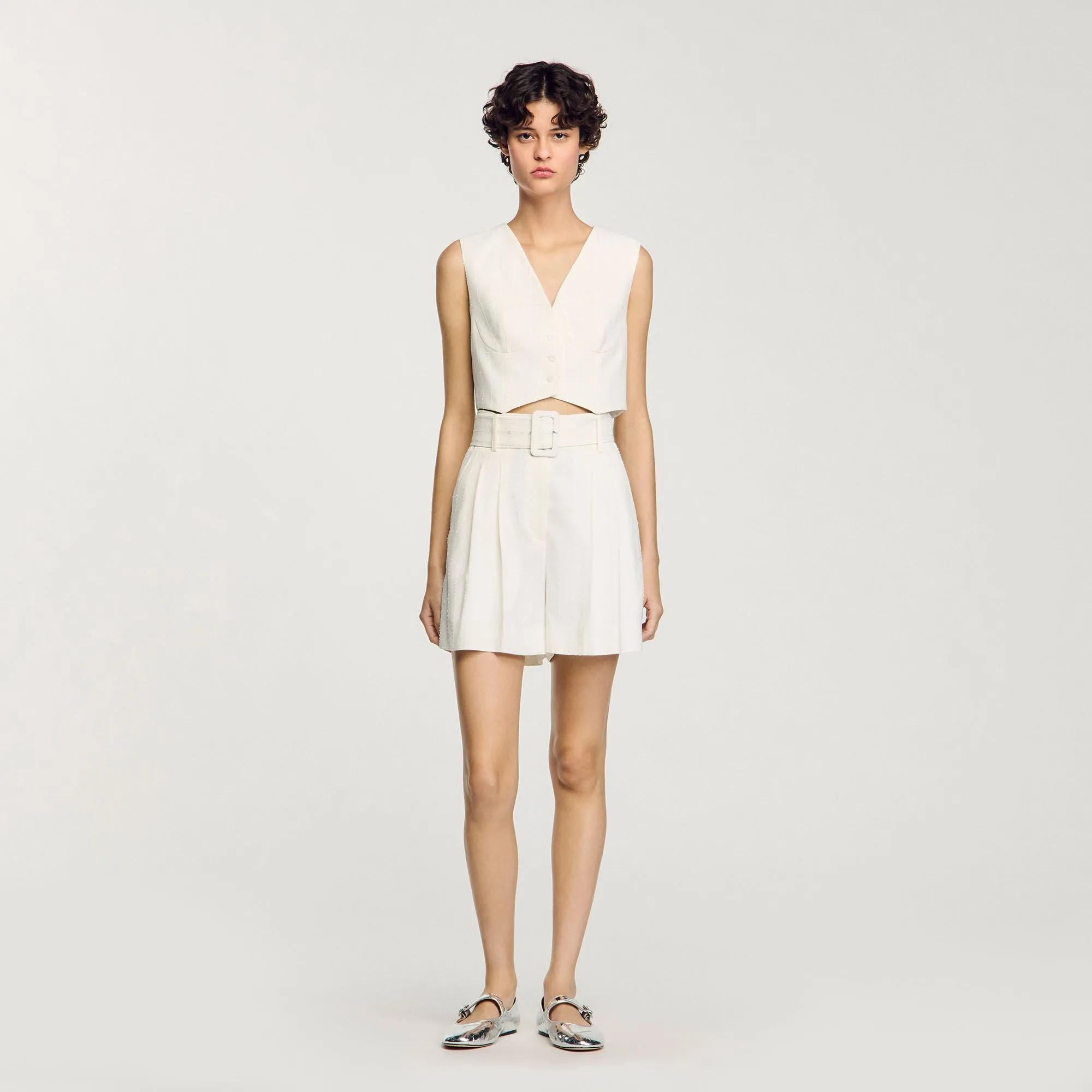 Palais Sequin High-Waisted Shorts Ecru