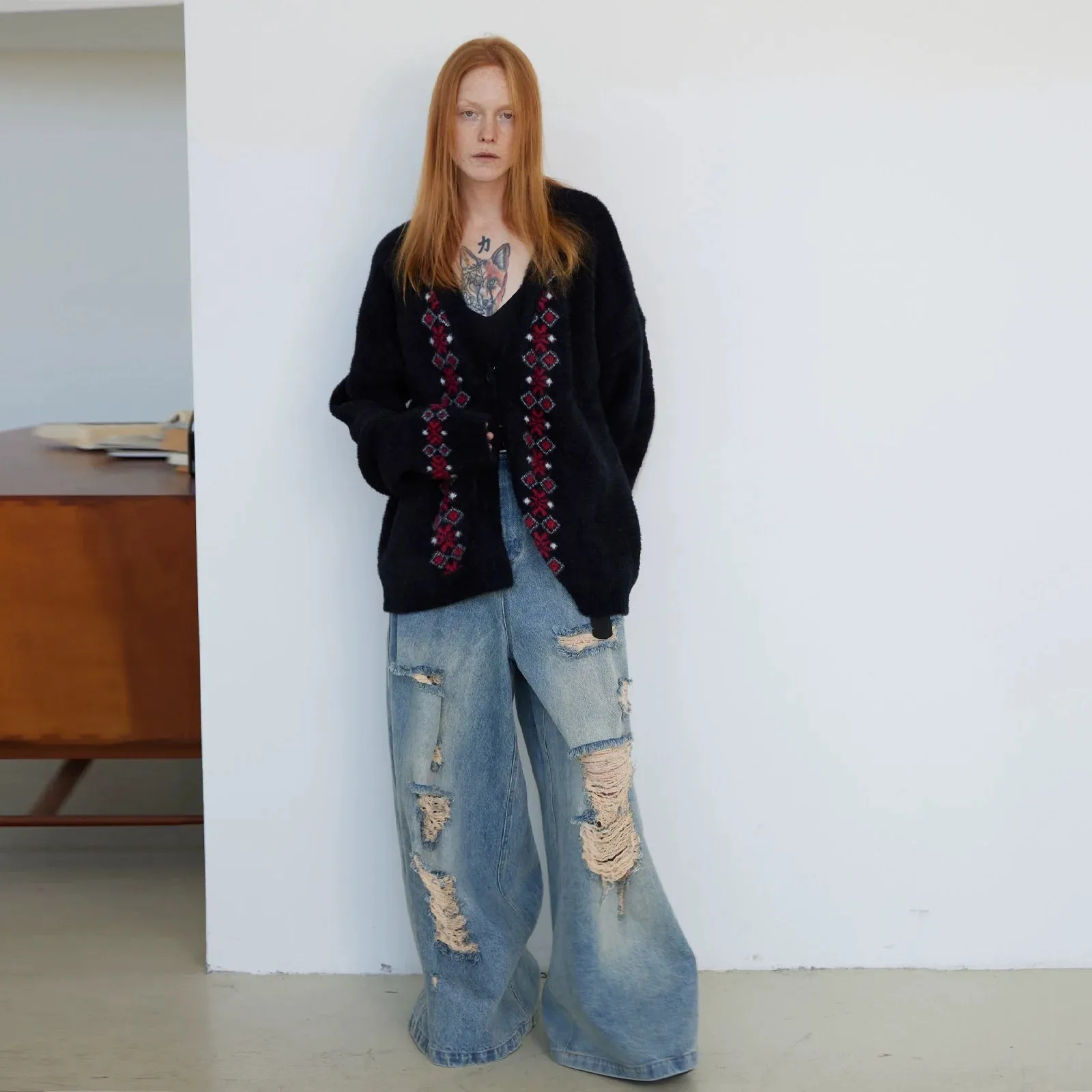 Patterned Wool Cardigan