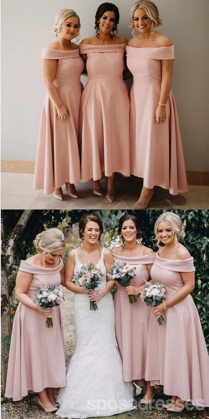 Pink A-line Off Shoulder Cheap Short Bridesmaid Dresses Online,WG1223