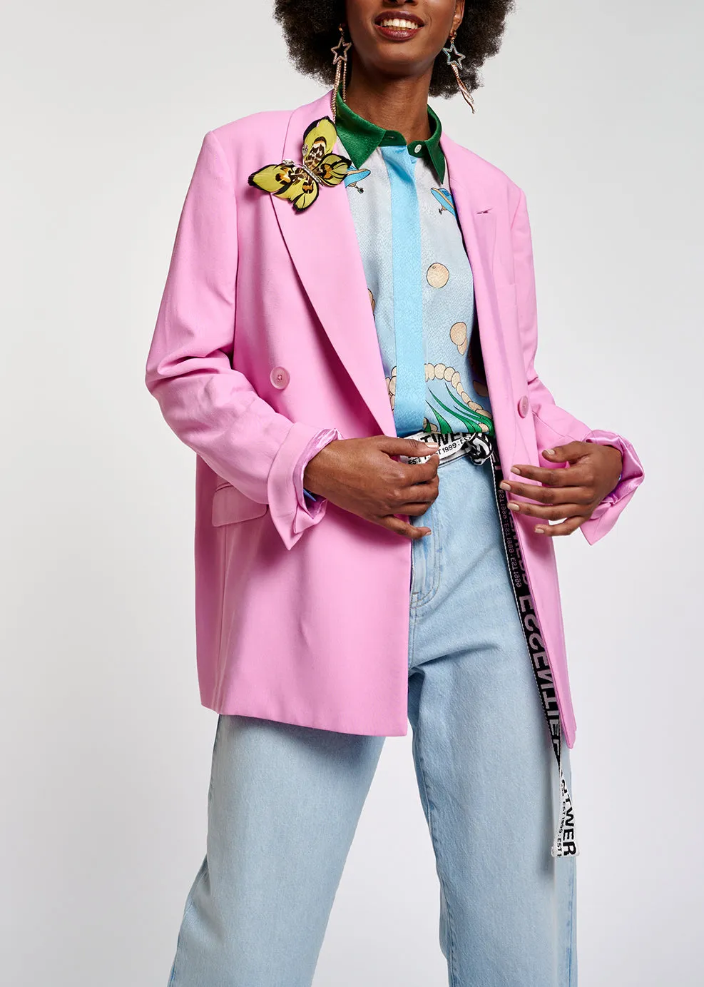 Pink oversized double-breasted blazer