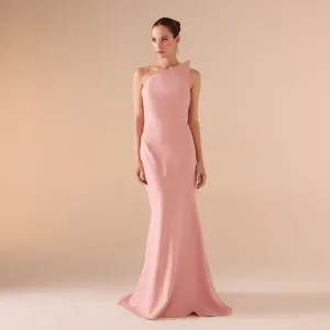 Pink Sleeveless Crepe Gown with Detailed Top