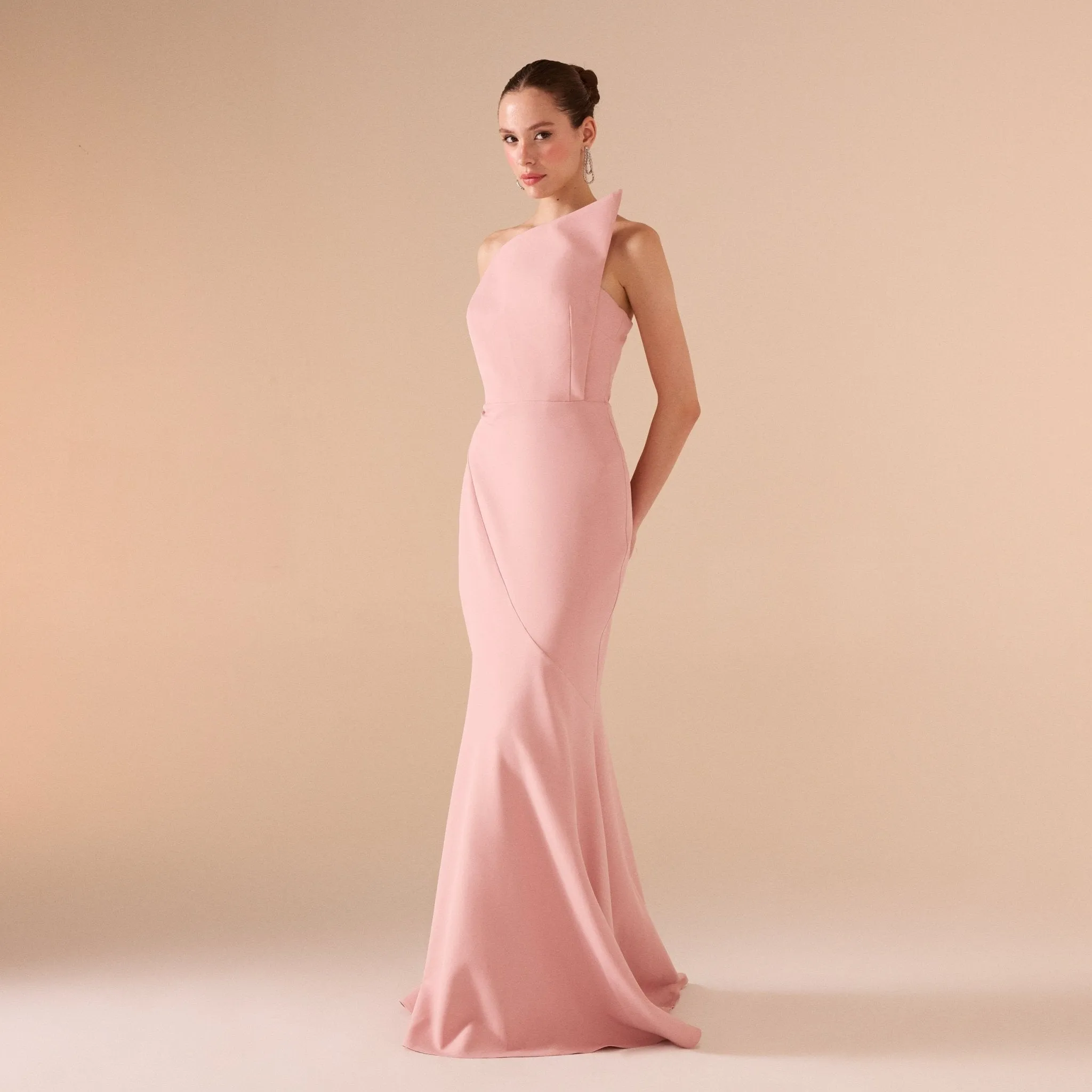 Pink Sleeveless Crepe Gown with Detailed Top