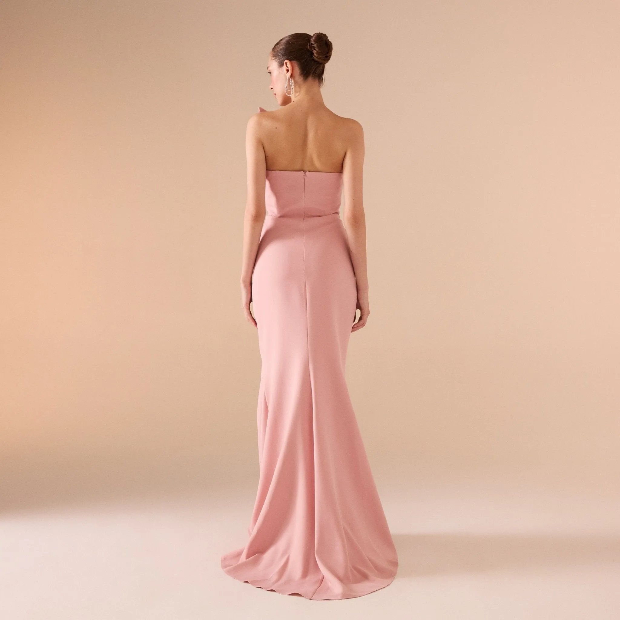 Pink Sleeveless Crepe Gown with Detailed Top