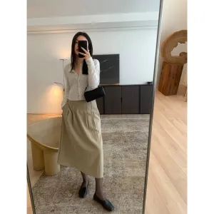Pleated High-Waisted Midi Skirt