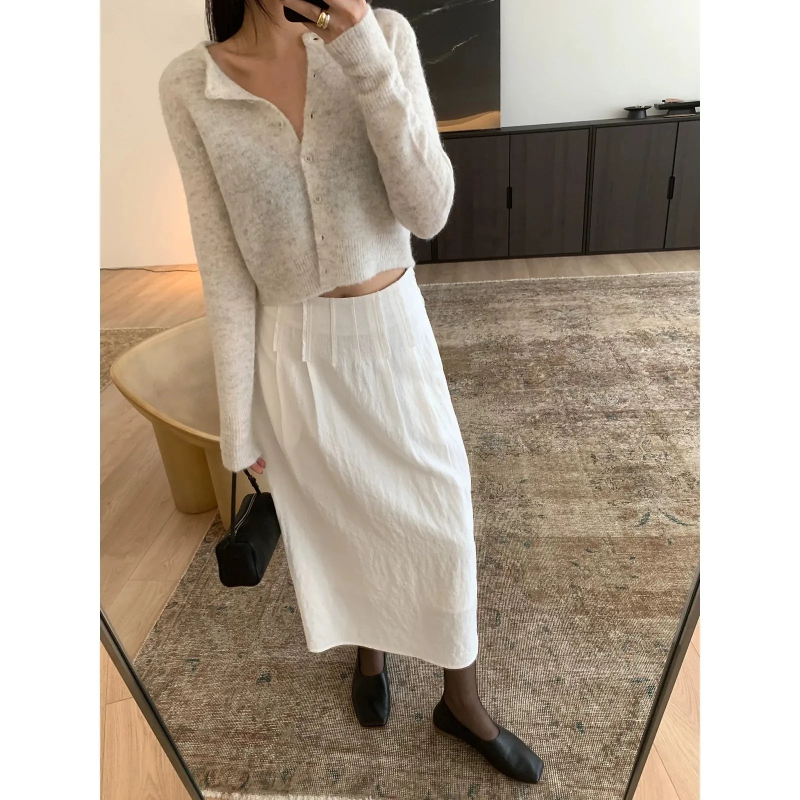 Pleated High-Waisted Midi Skirt
