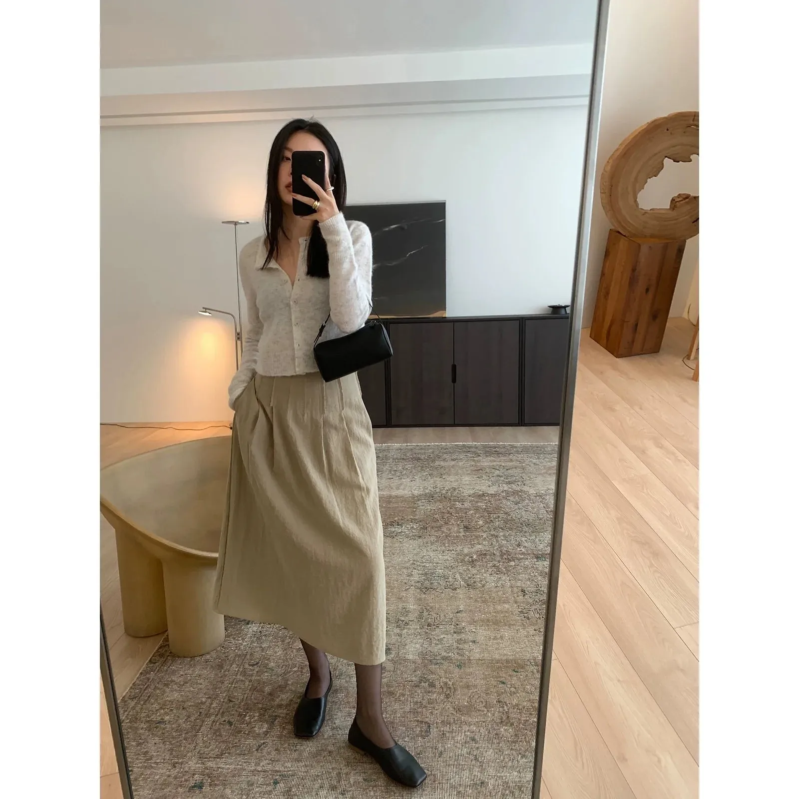 Pleated High-Waisted Midi Skirt