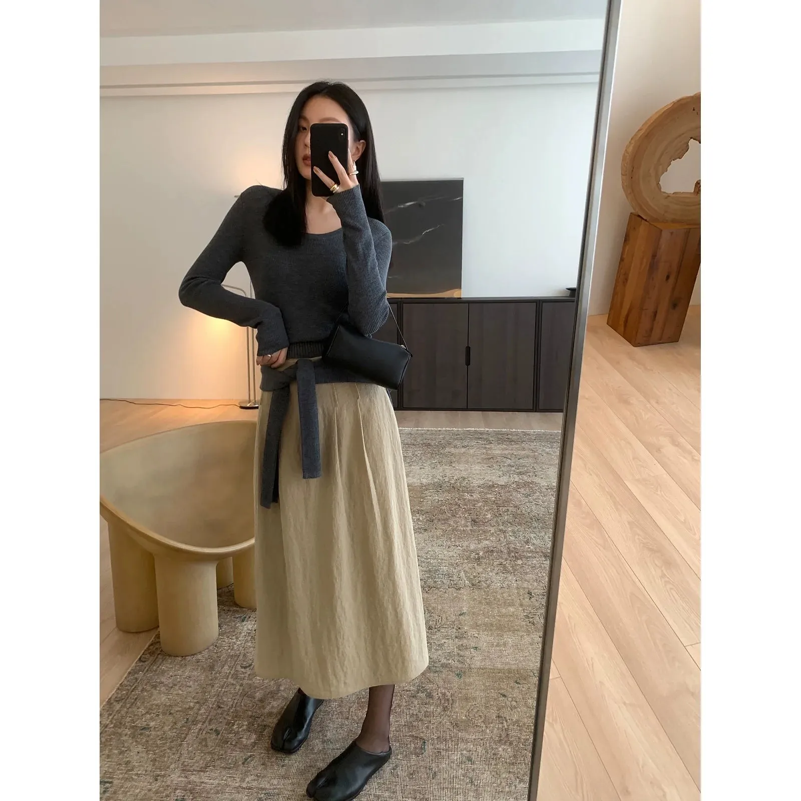 Pleated High-Waisted Midi Skirt