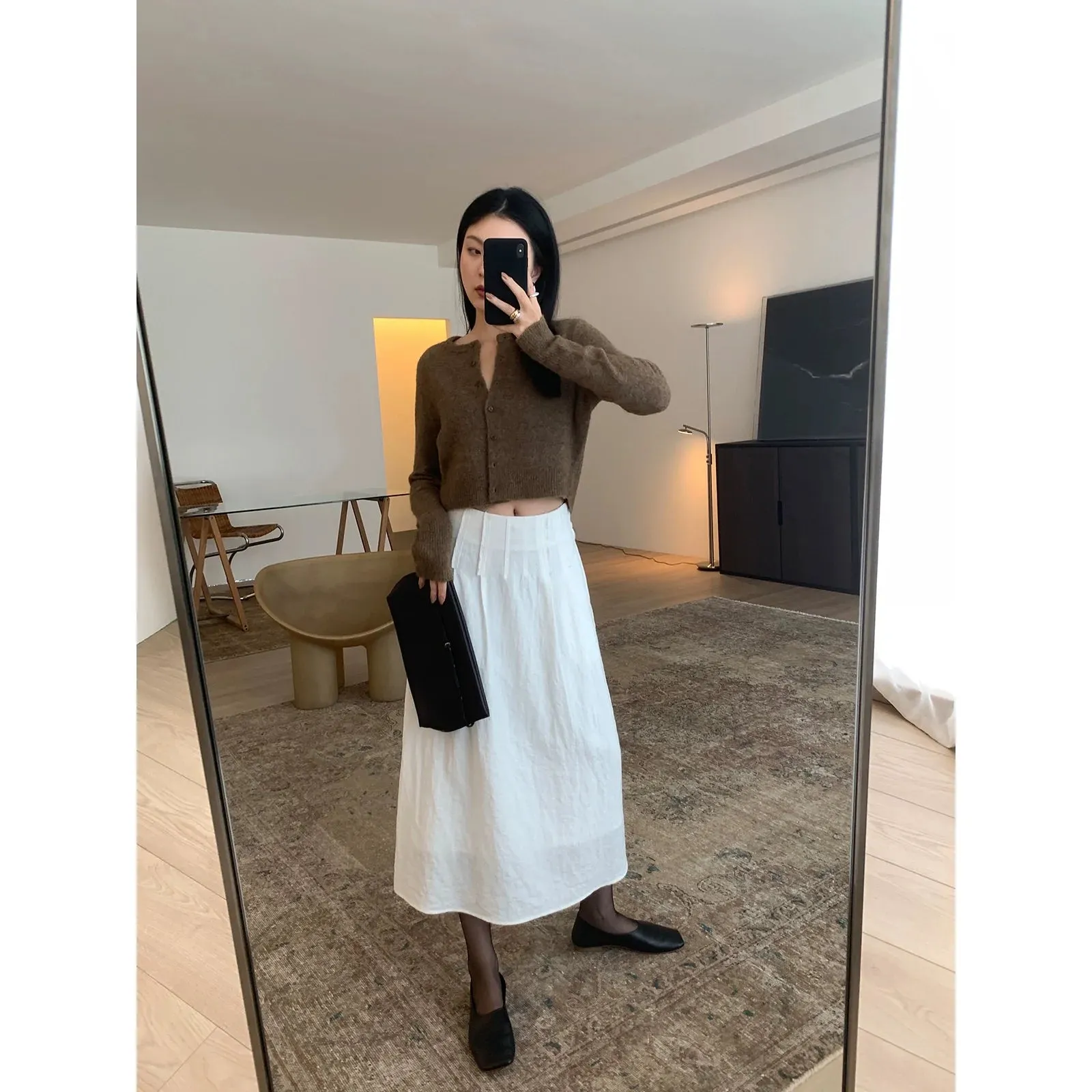Pleated High-Waisted Midi Skirt