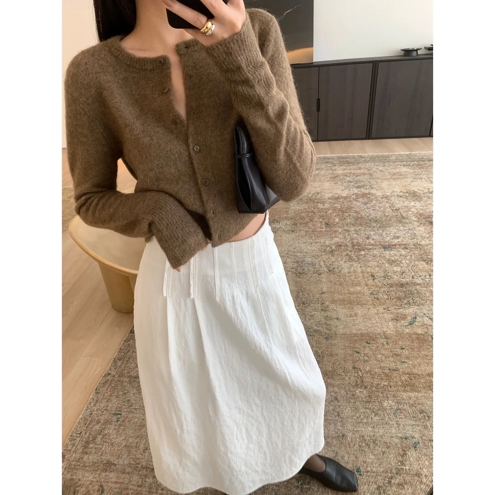 Pleated High-Waisted Midi Skirt