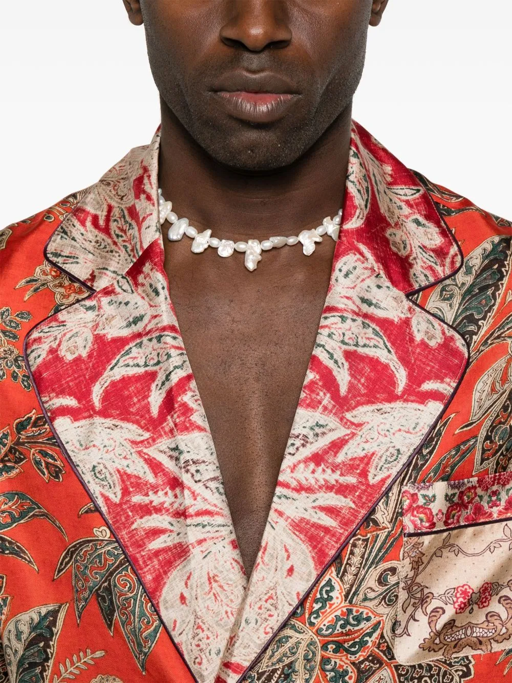 Printed silk double-breasted jacket