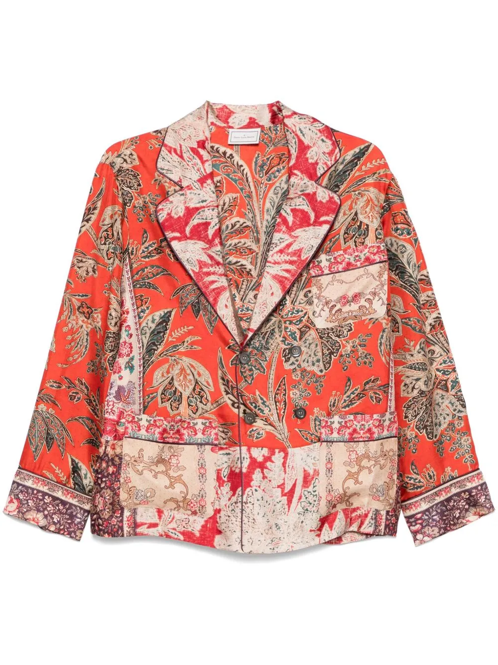 Printed silk double-breasted jacket