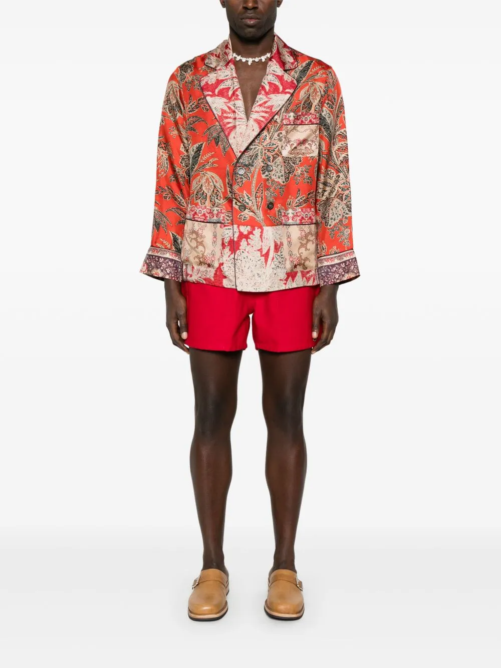 Printed silk double-breasted jacket