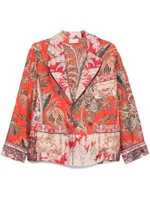 Printed silk double-breasted jacket