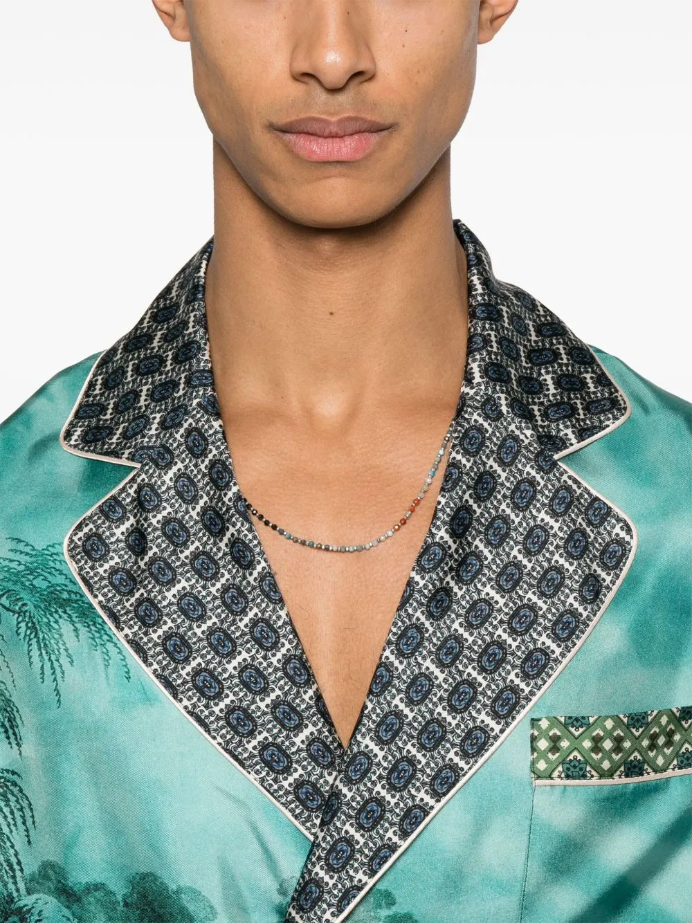 Printed silk double-breasted jacket