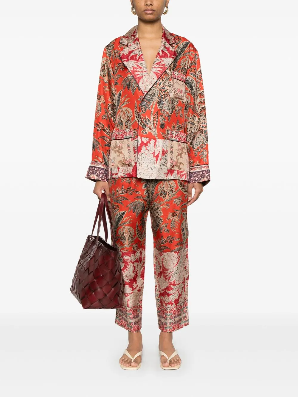 Printed silk double-breasted jacket