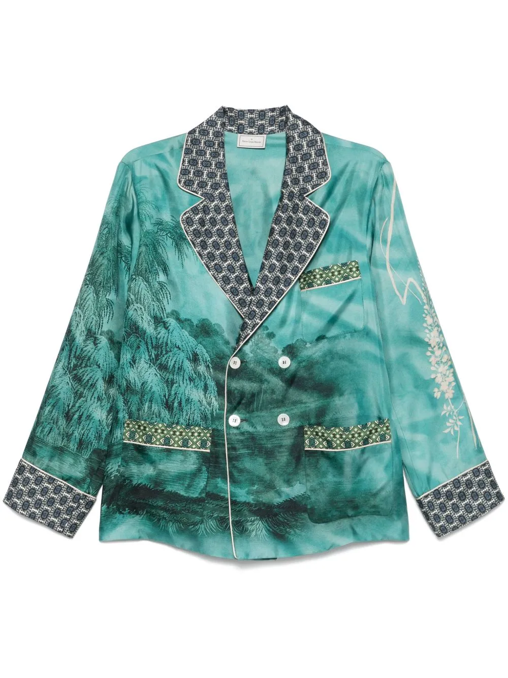 Printed silk double-breasted jacket