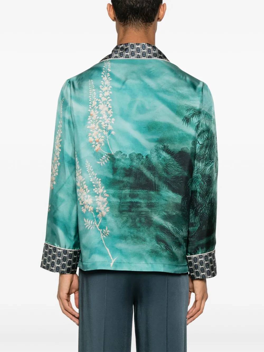 Printed silk double-breasted jacket