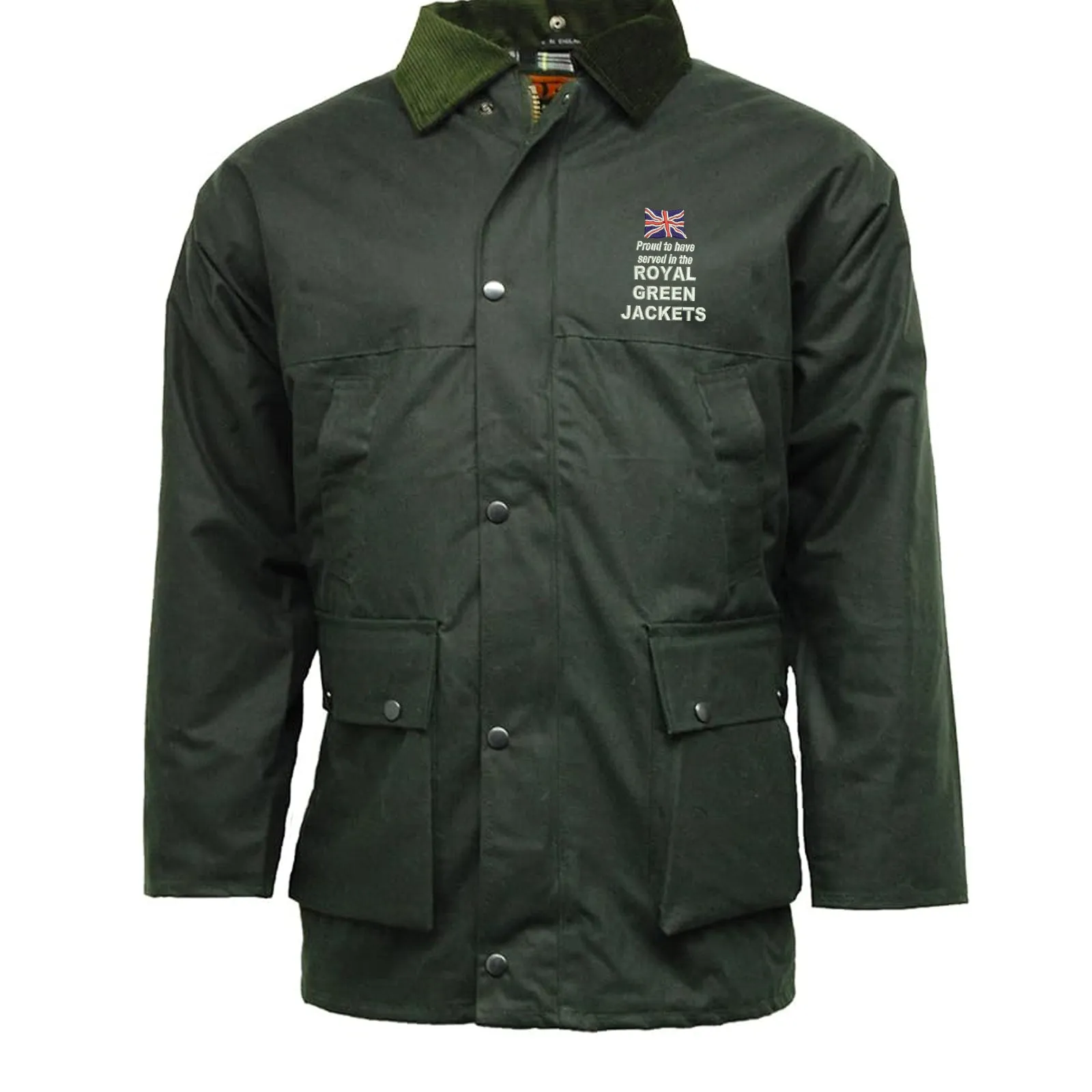 Proud to Have Served in The Royal Green Jackets Embroidered Padded Wax Jacket