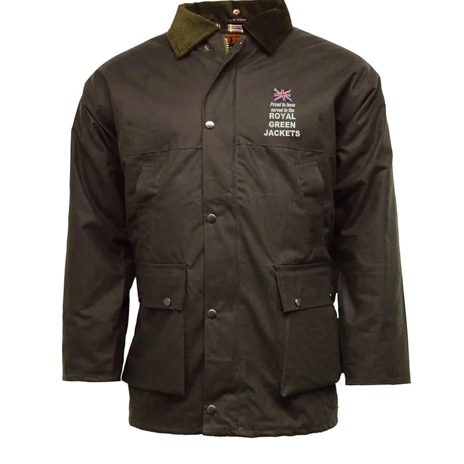 Proud to Have Served in The Royal Green Jackets Embroidered Padded Wax Jacket
