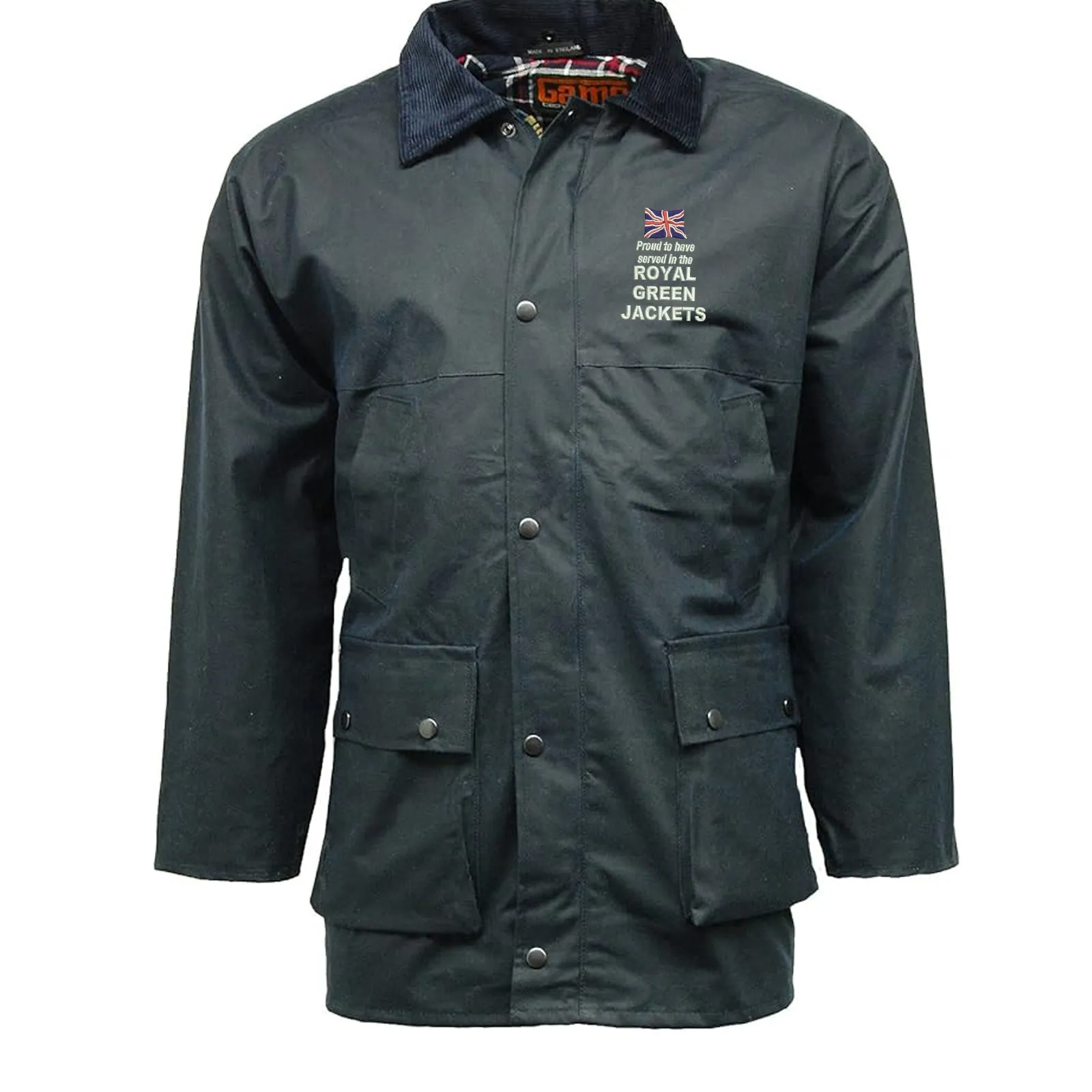 Proud to Have Served in The Royal Green Jackets Embroidered Padded Wax Jacket