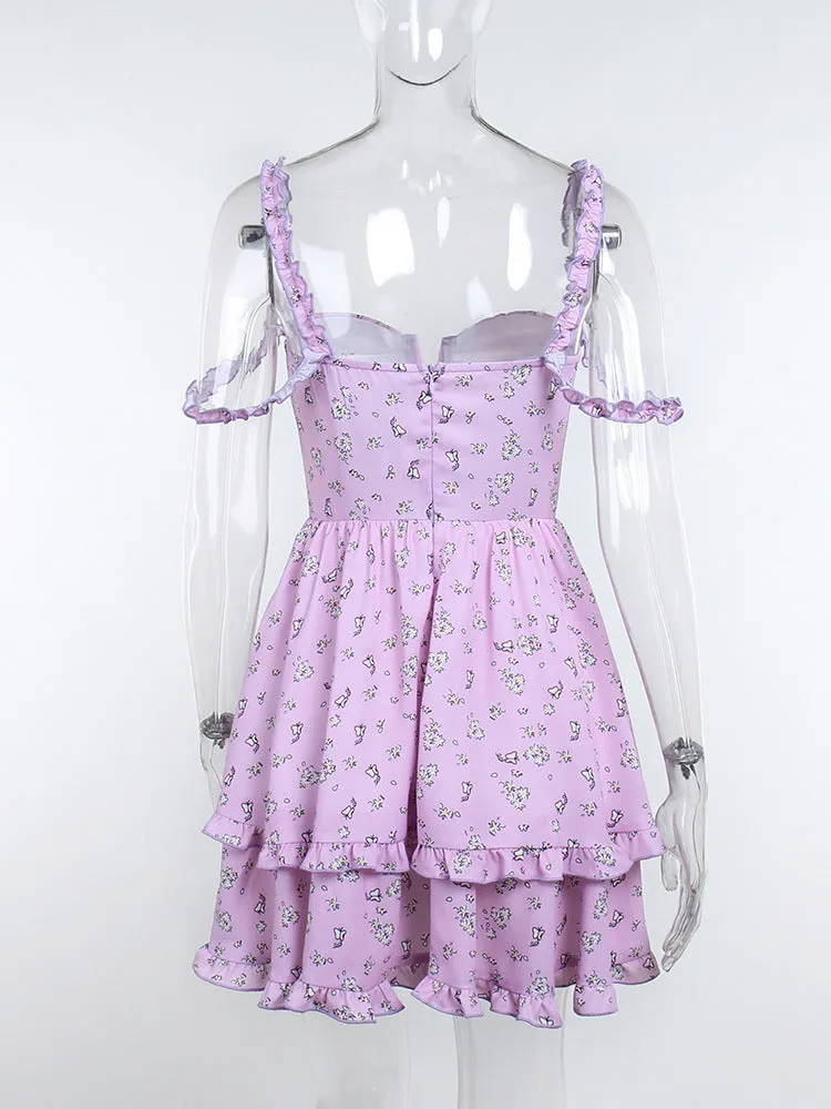 Purple Floral Off Shoulder Dress