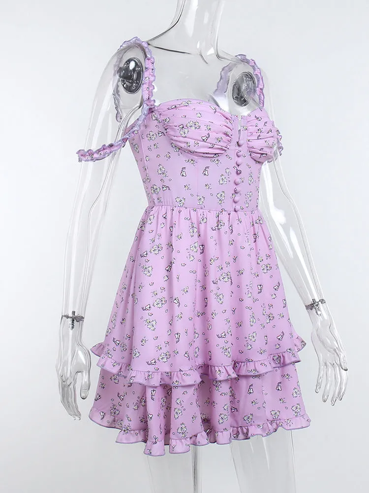 Purple Floral Off Shoulder Dress