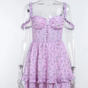 Purple Floral Off Shoulder Dress