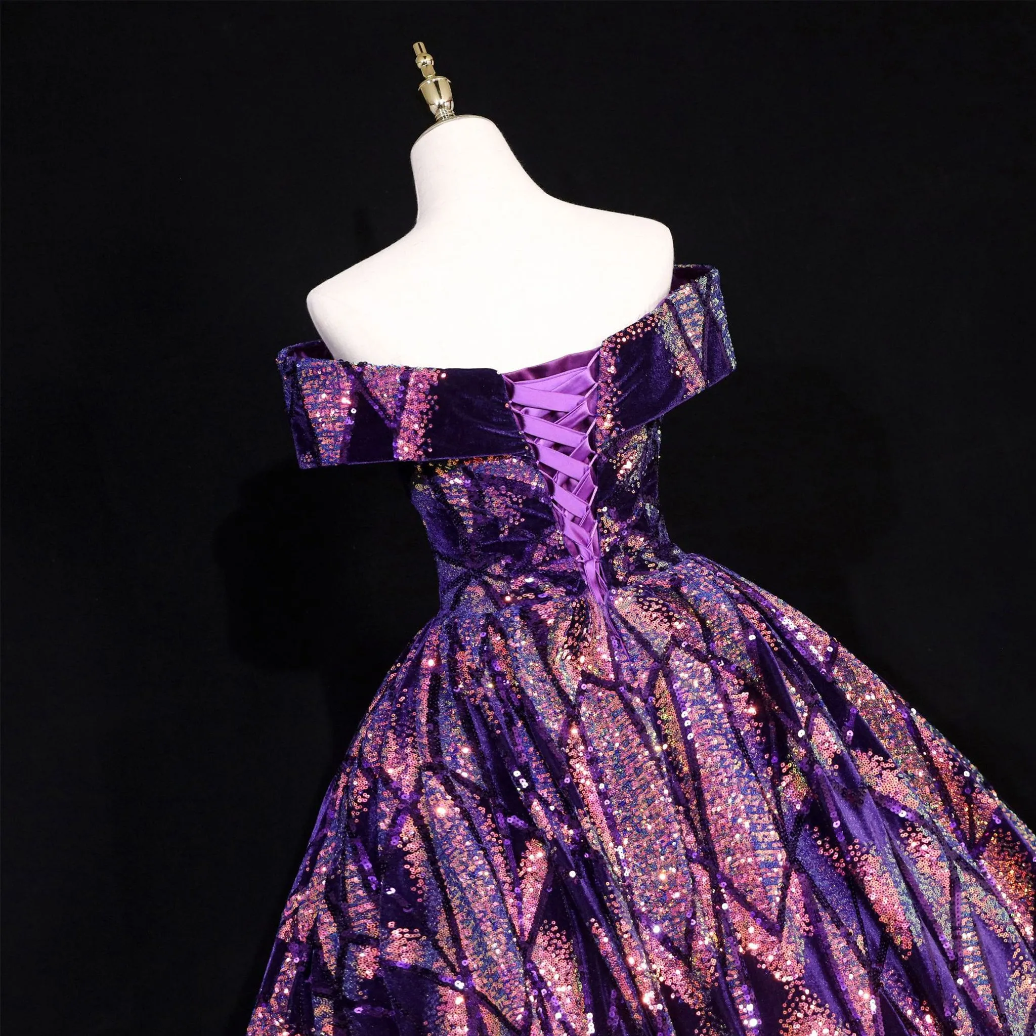Purple Sequins Off The Shoulder Ball Gown Quinceanera Dresses