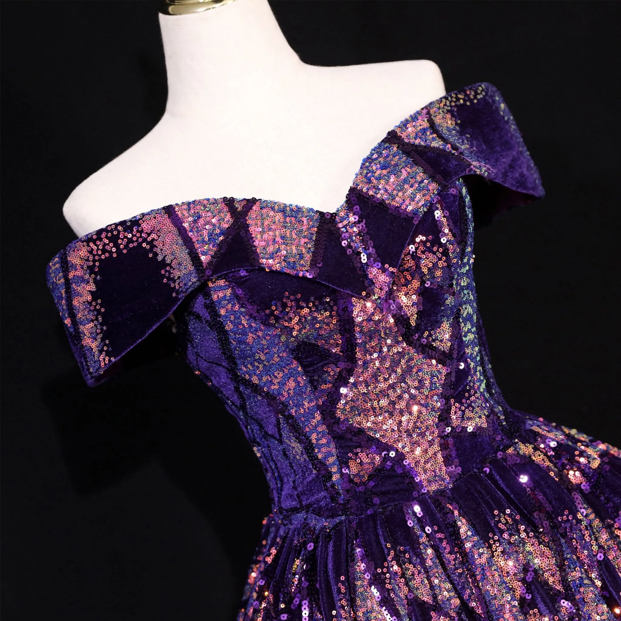 Purple Sequins Off The Shoulder Ball Gown Quinceanera Dresses