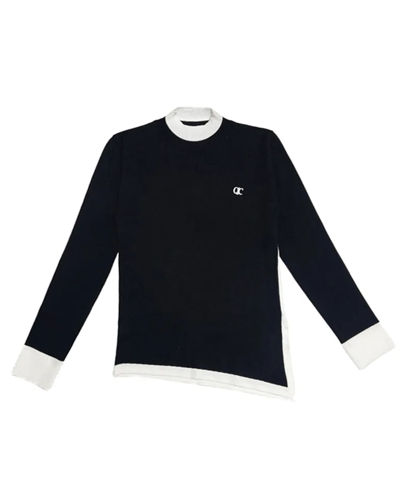 Q.C PLAY: High Neck Color Blocking Diagonal Team Long Knit - 3 Colors