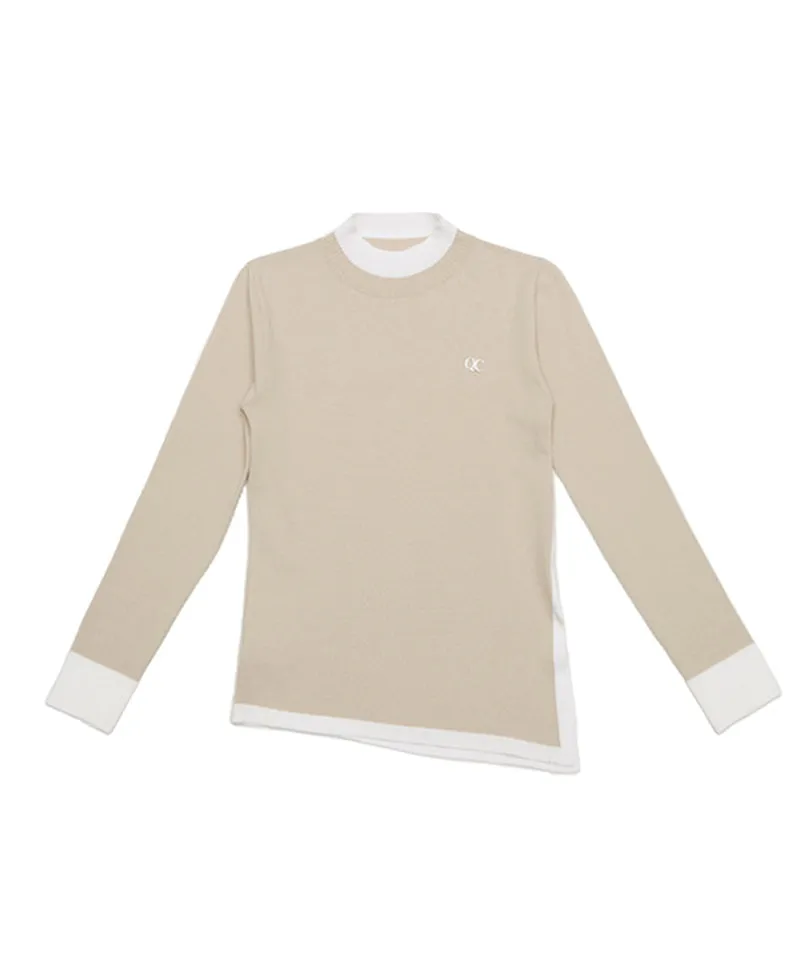 Q.C PLAY: High Neck Color Blocking Diagonal Team Long Knit - 3 Colors