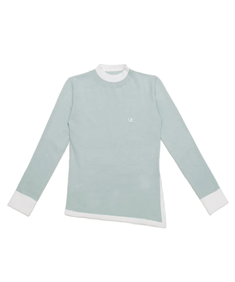 Q.C PLAY: High Neck Color Blocking Diagonal Team Long Knit - 3 Colors