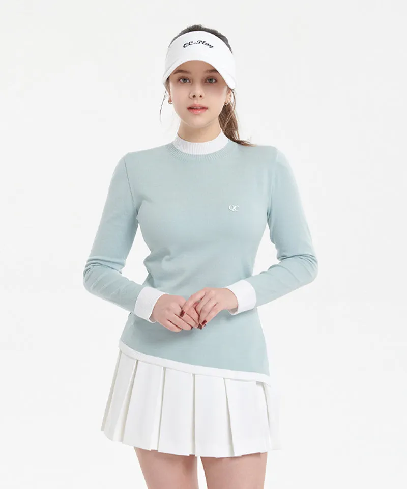 Q.C PLAY: High Neck Color Blocking Diagonal Team Long Knit - 3 Colors