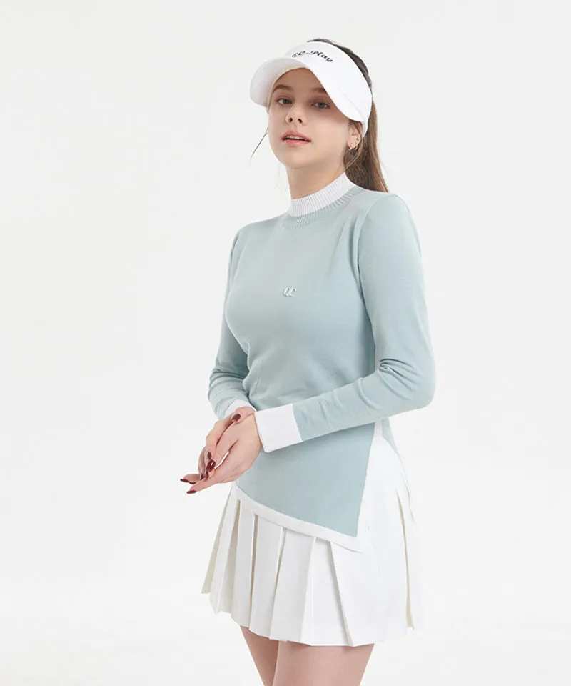 Q.C PLAY: High Neck Color Blocking Diagonal Team Long Knit - 3 Colors