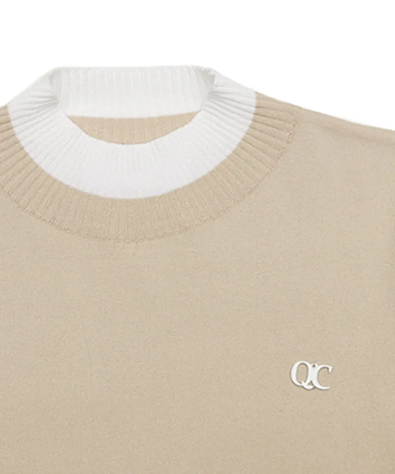 Q.C PLAY: High Neck Color Blocking Diagonal Team Long Knit - 3 Colors