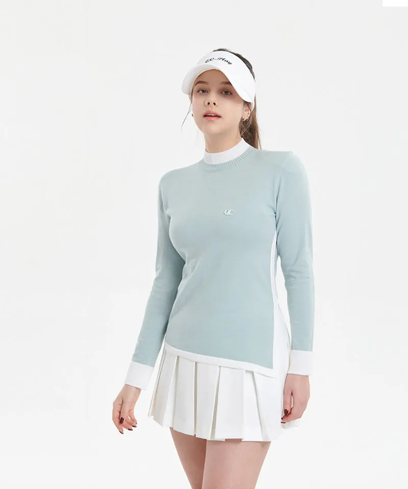 Q.C PLAY: High Neck Color Blocking Diagonal Team Long Knit - 3 Colors