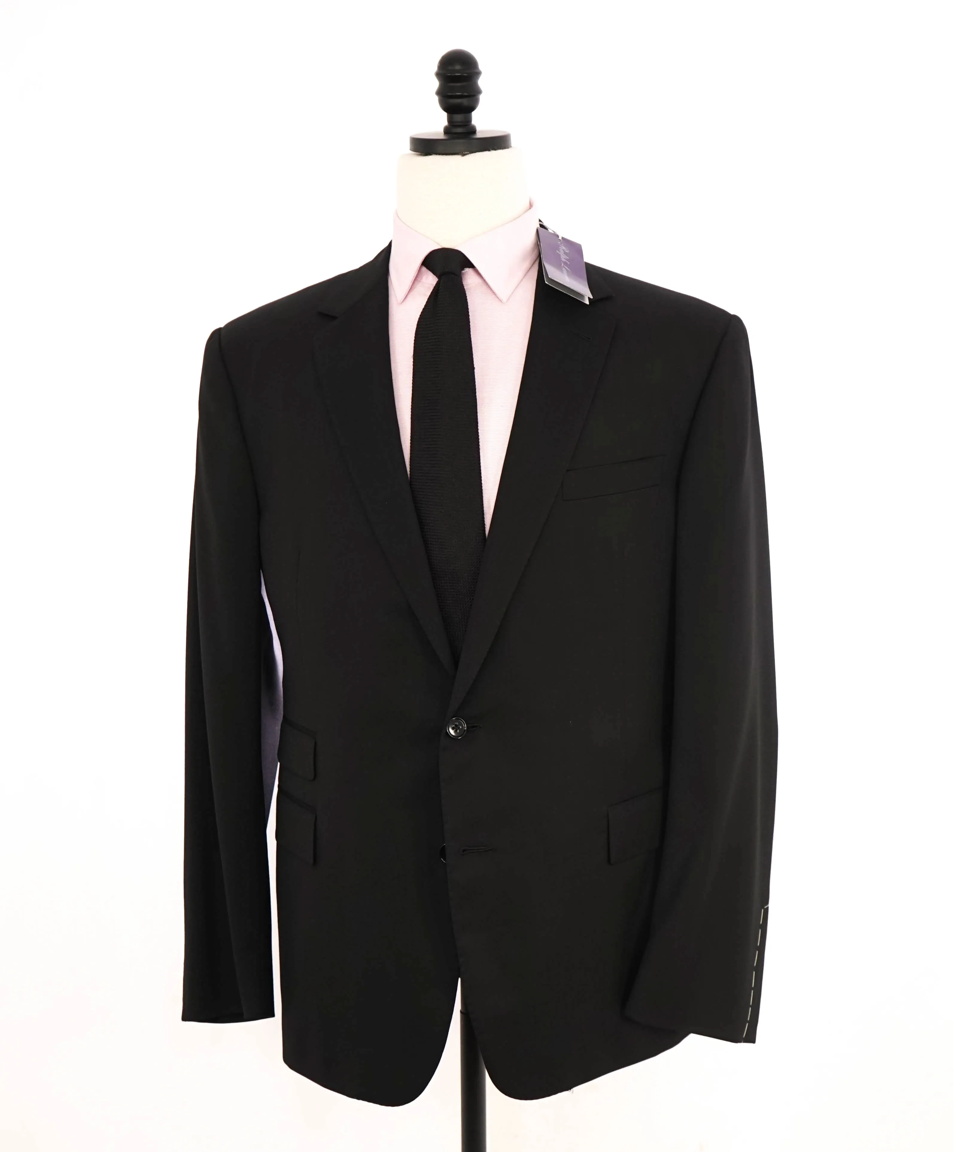 RALPH LAUREN PURPLE LABEL - Black Solid Doug 2-Btn *CLOSET STAPLE* Suit - 46R US