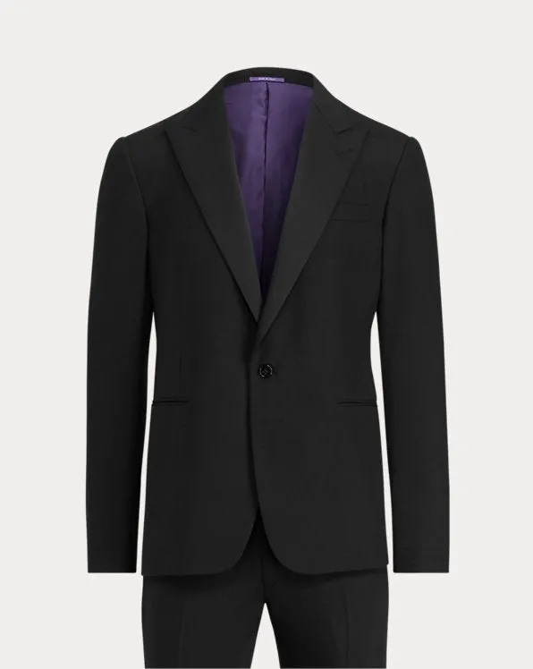 RALPH LAUREN PURPLE LABEL - Peak Lapel Black Tuxedo Suit With Side Tabs - 42R
