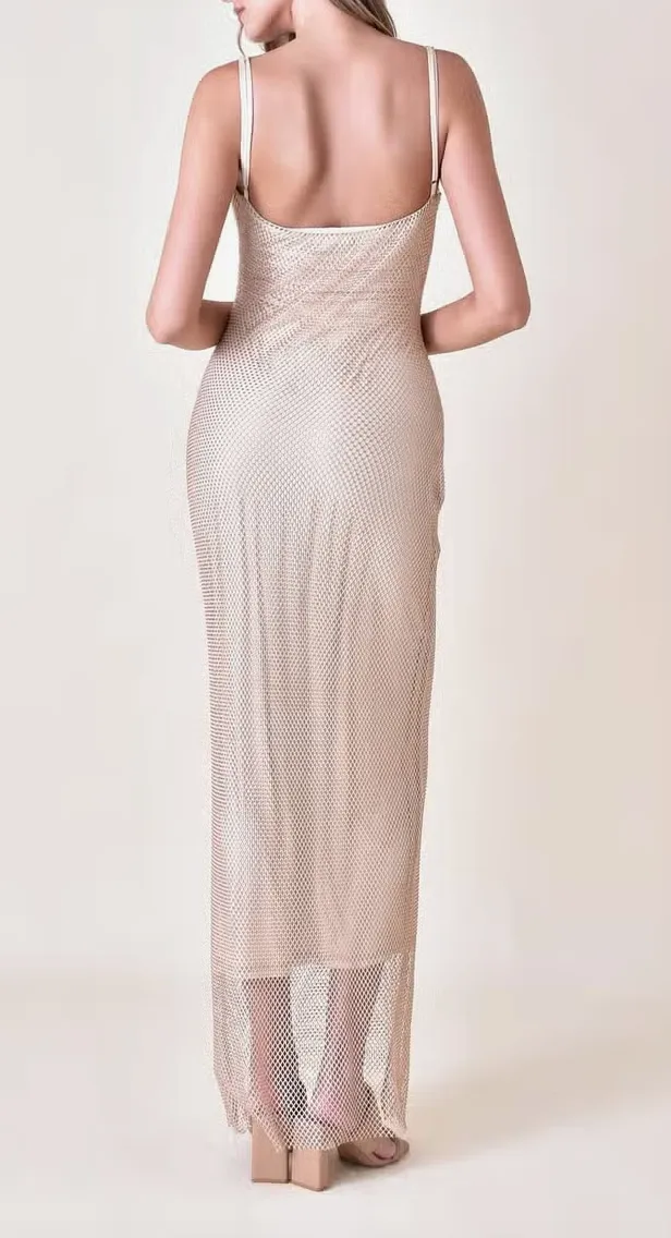 Rhinestone Mesh Adjustable Maxi Dress