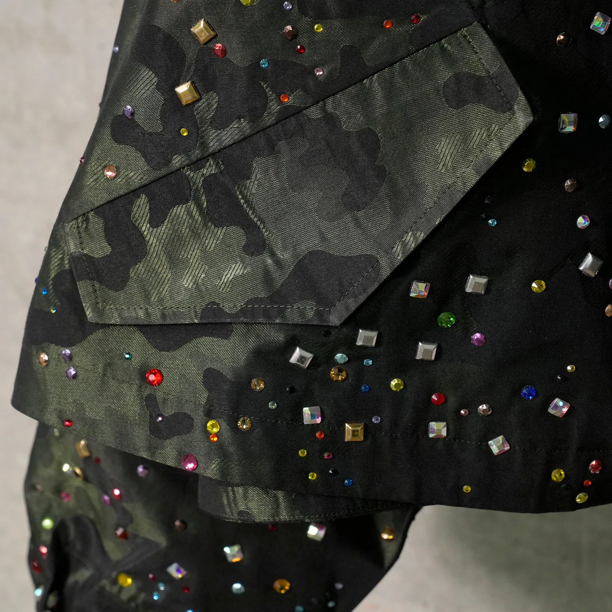 RHINESTONE RAIN MILITARY JACKET / CAMOUFLAGE