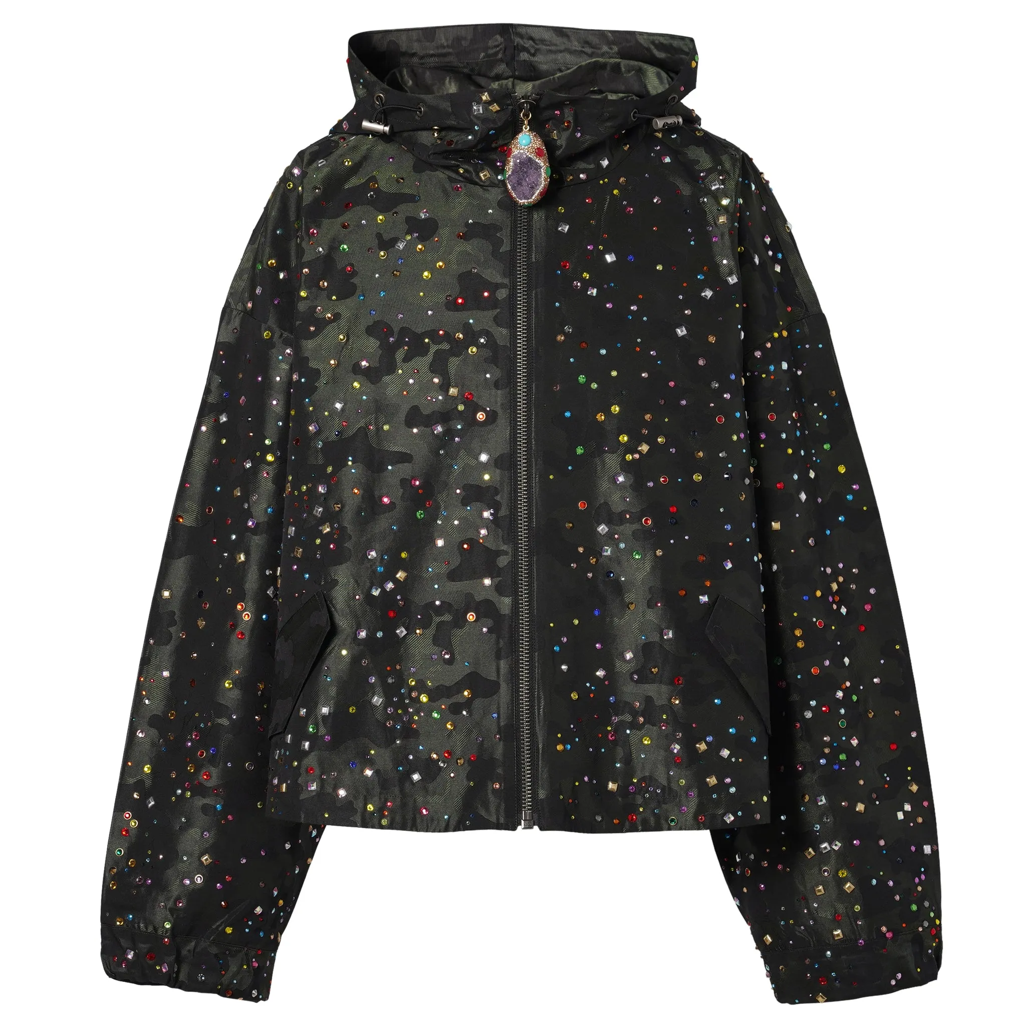 RHINESTONE RAIN MILITARY JACKET / CAMOUFLAGE