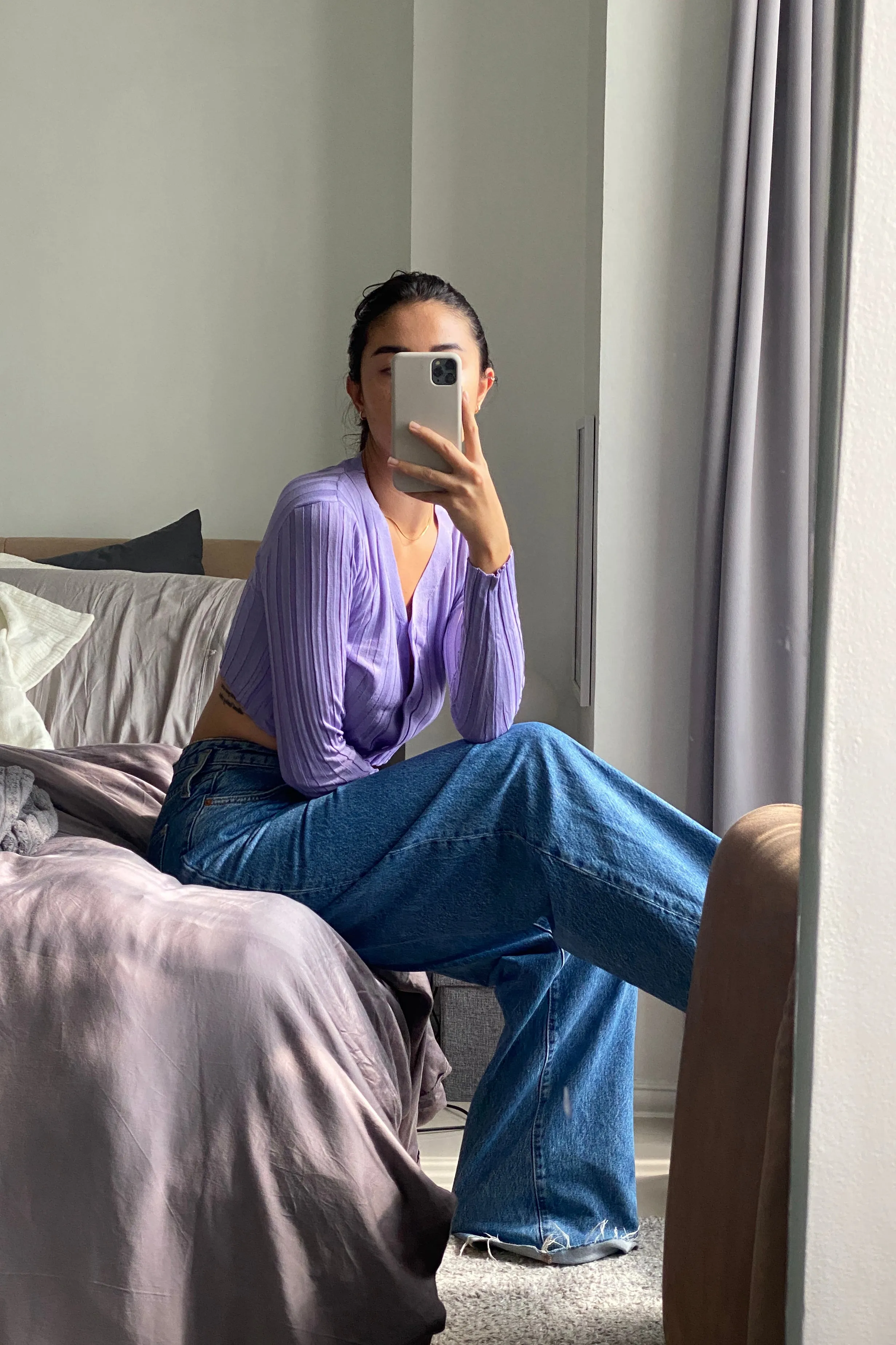 Ribbed Knit Cardigan - Lilac